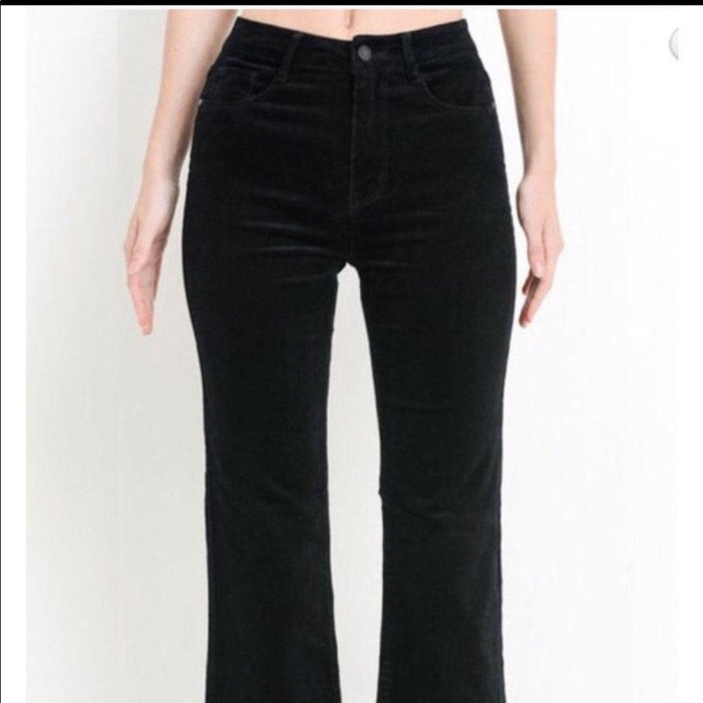 Black Label black corduroy pants with destressed bootcut bottom